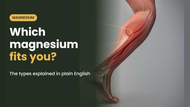 Illustration of the leg muscles with the headline: Which magnesium fits you? The types explained in plain English
