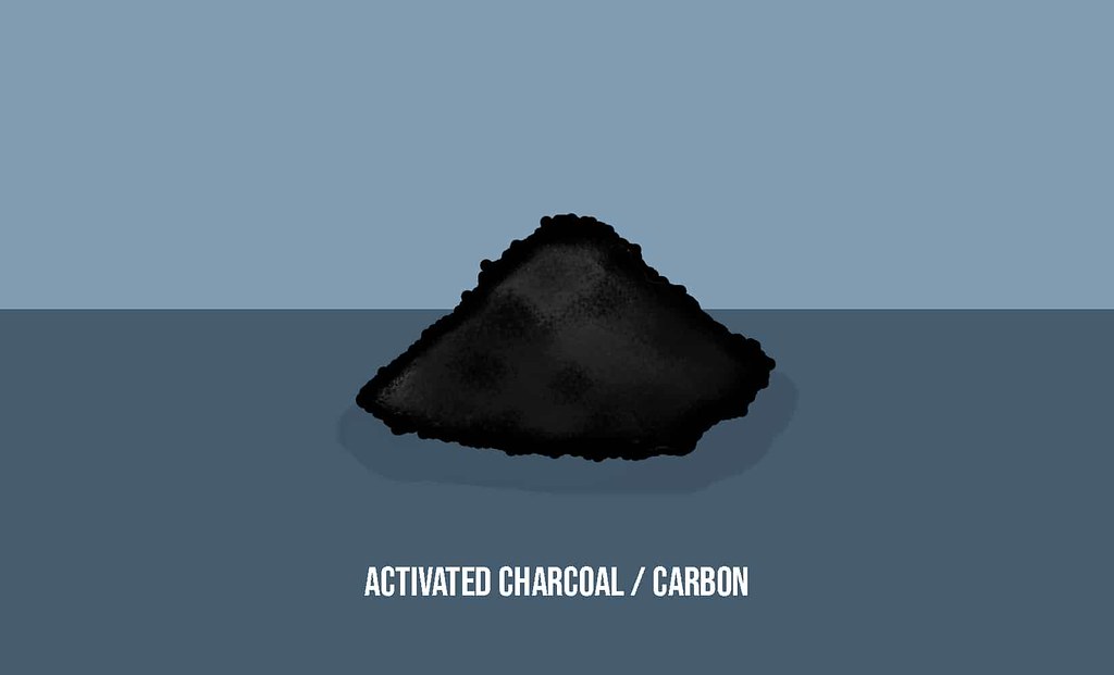 A small pile of black activated charcoal powder