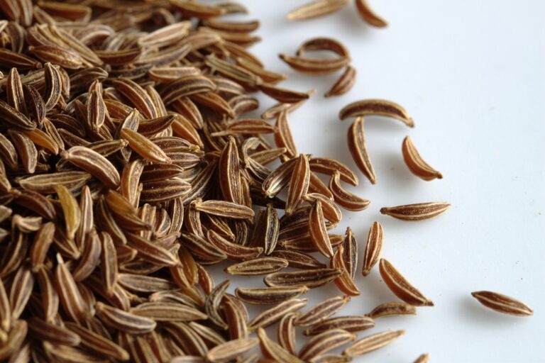Dried caraway seeds close up