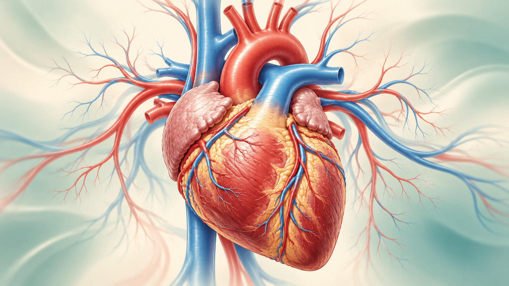Illustration of the human heart and major blood vessels