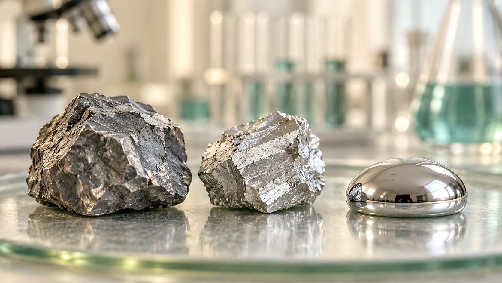 Illustrative metallic specimens representing lead, cadmium and mercury