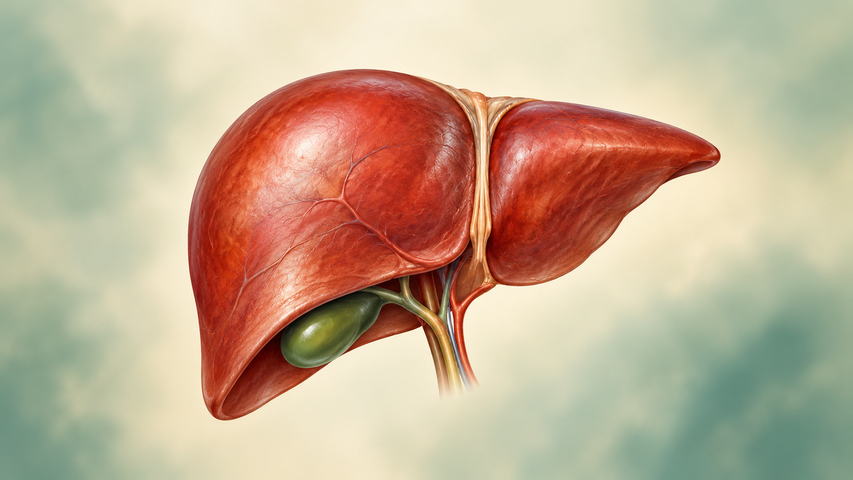 Illustration of the human liver and gallbladder