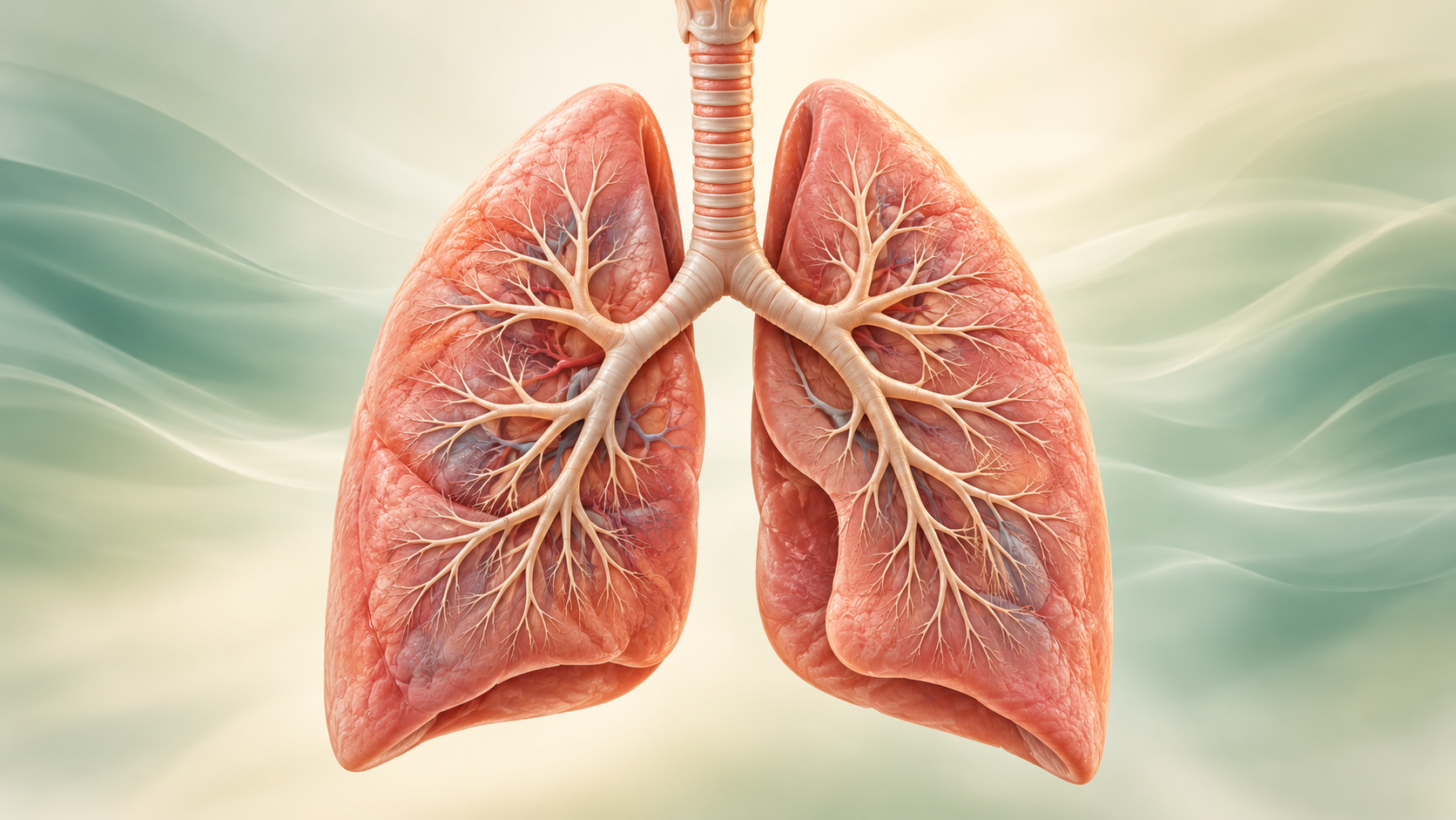 Illustration of human lungs, trachea and branching airways