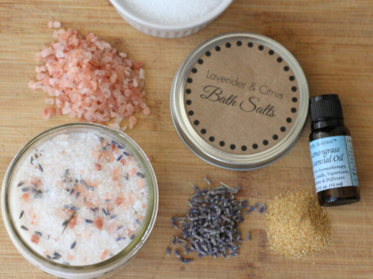 Epsom Salt Baths: a jar of bath salts with lavender