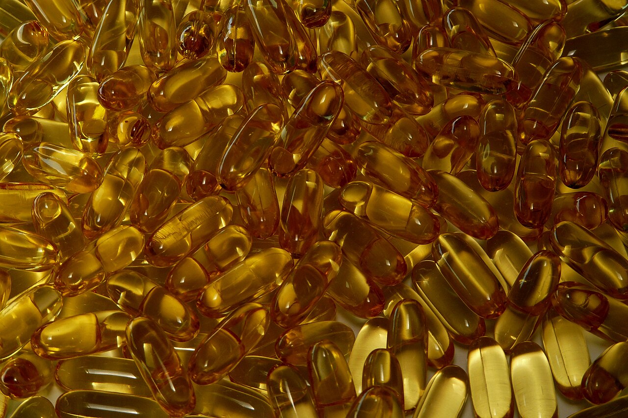 Golden fish oil softgel capsules
