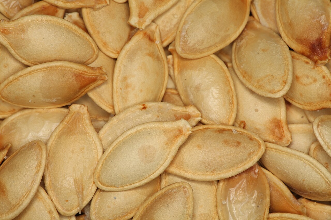 Close-up of pumpkin seeds, one of the richest food sources of magnesium