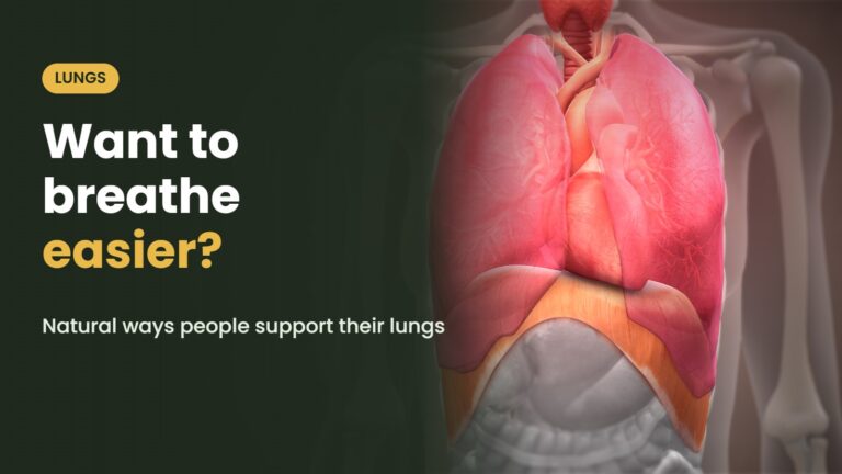 Illustration of the lungs with the headline: Want to breathe easier? Natural ways people support their lungs